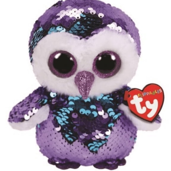 Ty Flippables Sequin Plush - Moonlight the Purple Owl  – Medium (9")  - Stuffed Animal
