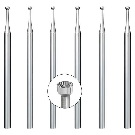6 Pcs 1.6mm Round Cup Burr - 3/32inch Shank Wire Rounder Bits Jewelry Burs for Lapidary Making,1 set x for dremel engraving bits,Silver