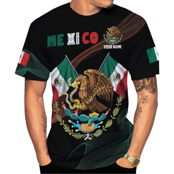 Mostprints Custom Mexico Shirts Personalized Name Mexican 3D Flag Shirt for Men Women Aztec Unisex US Eagle Pride Camisas (S)