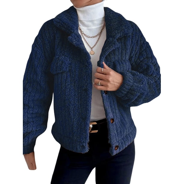 Txlixc Chaqueta de terciopelo de mujer con botones de manga larga para mantener caliente en invierno Txlixc moda