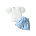 thumbnail image 2 of Musuos Toddler Girl Summer Set 1-6T Round Neck Short Sleeve 3D Petal Ribbed Tops + Solid Color Tie Up Shorts 2 Piece Outfits, 2 of 10