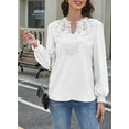 thumbnail image 4 of Corabera Womens Blouses Dressy Casual V Neck Long Sleeve Shirts White Swiss Dot Chiffon Lace Crochet Tops, 4 of 8