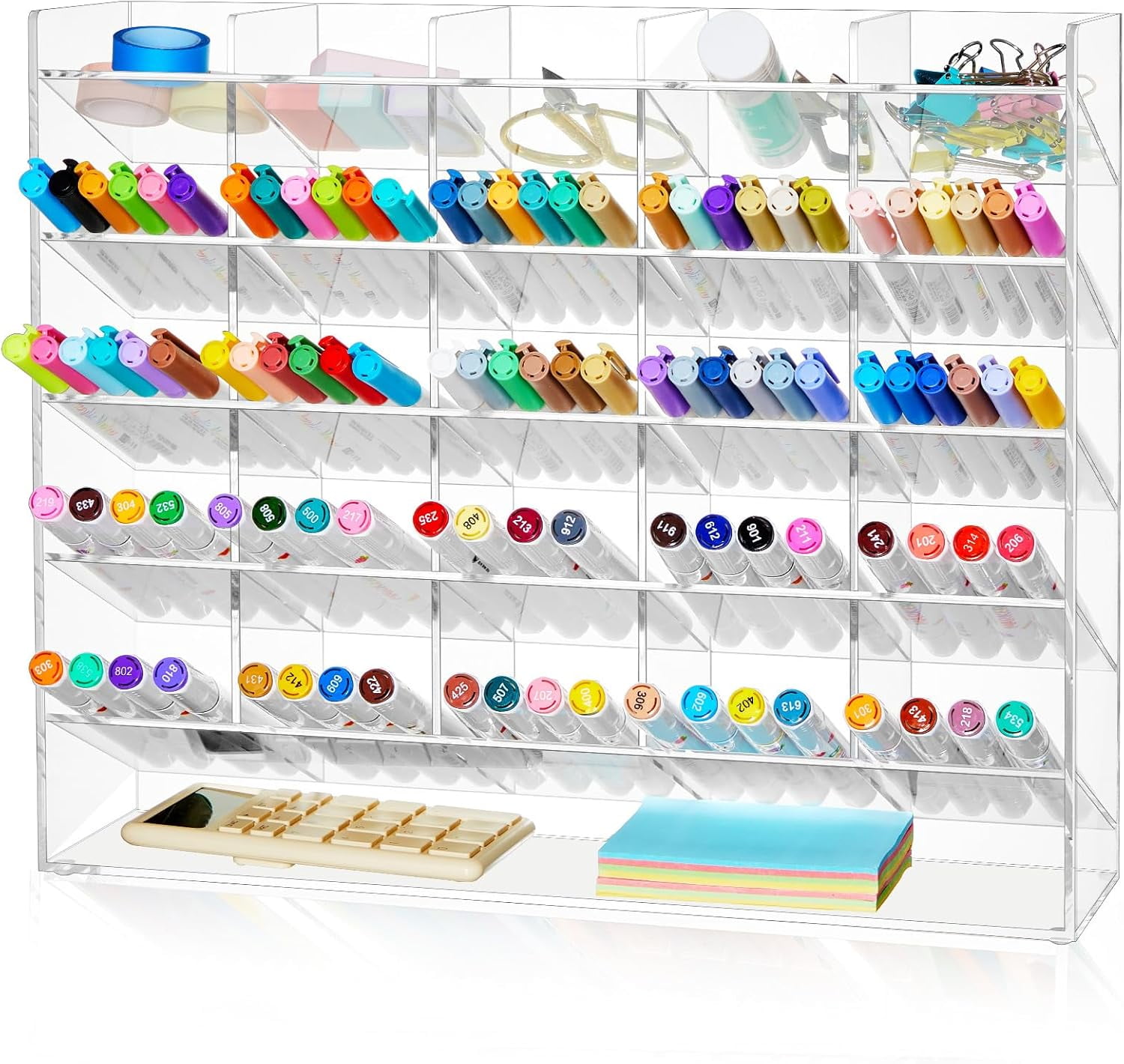 Acrylic Pen Organizer Storage for 250 Markers Vertical Marker Organizer Acrylic Pen Display Holder for Office Desk Desktop Stationery Pencil Storage, Black, 13 x 4 x 12.4 Inch
