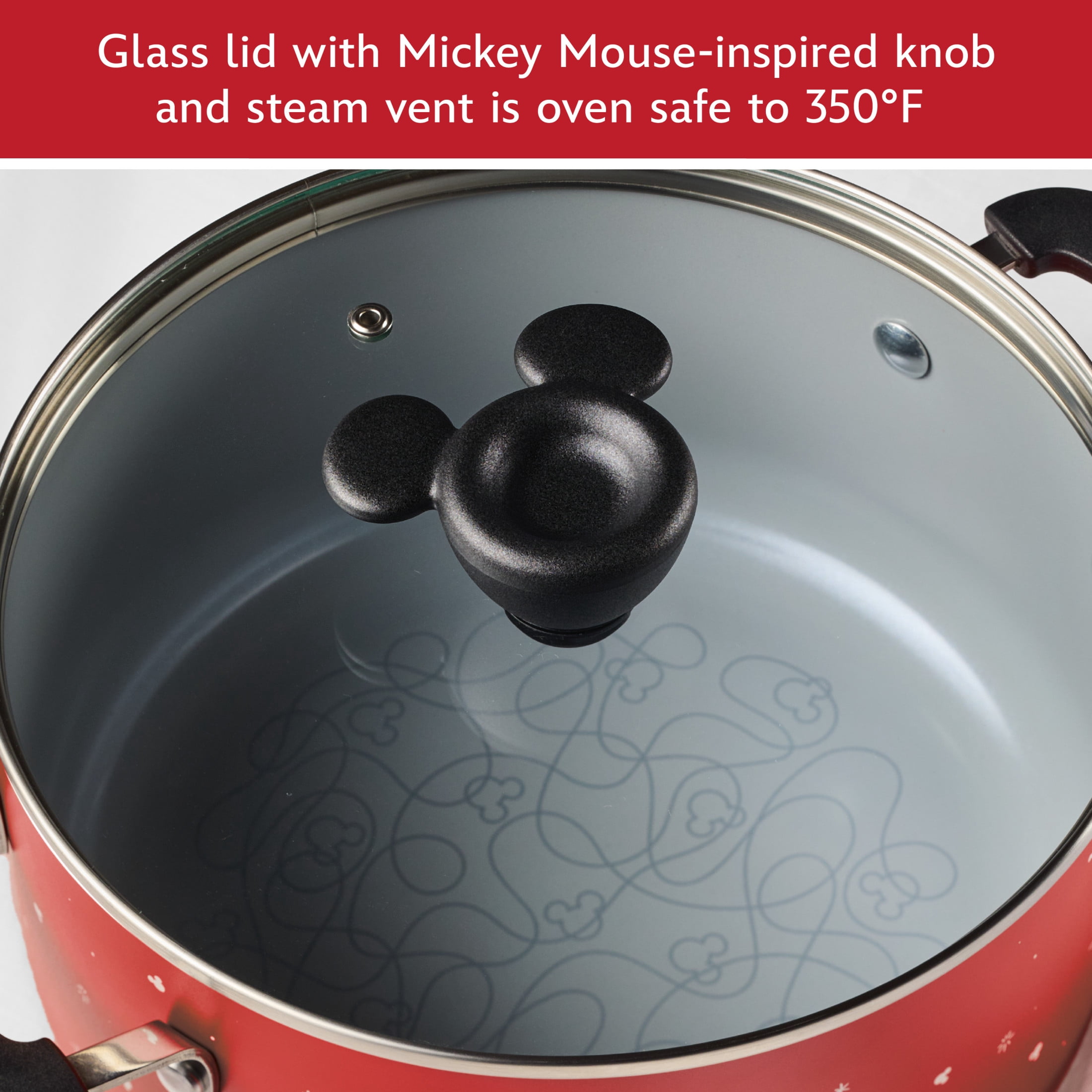 Farberware Disney Bon Voyage 3 Quart Ceramic Nonstick Saucepot with Lid, Dishwasher Safe, Red