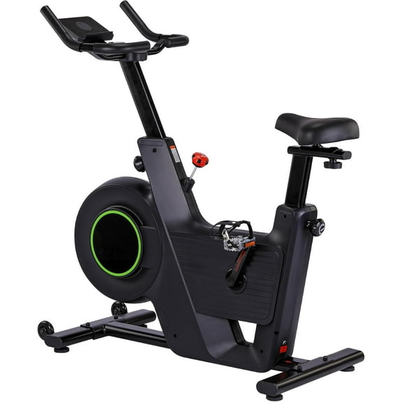 Huloretions Magnetic Resistance Exercise Bike, Indoor Exercise Bike with Comfortable Seat Cushion, LCD Monitor, Smart App, 350 Lbs Weight Capacity Stationary Bike, Indoor Cycling Bike for Home