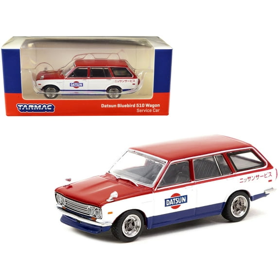 Datsun Bluebird 510 Wagon Service Car Red and White with Blue "Global64" Series 1/64 Diecast Model Car by Tarmac Works