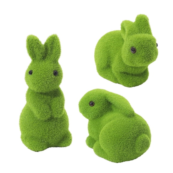 YingYouFu 3pcs Easter Flocked Bunny Decorations, Table Bunny Decor Artificial Rabbit Sculpture for Spring Garden Home Office Easter Party Centerpiece