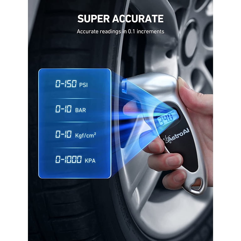 ATsafepro Digital Tire Pressure Gauge - 150 PSI, Dual Head, 4 Modes, Backlit LCD & Flashlight - For Cars, Trucks, RV