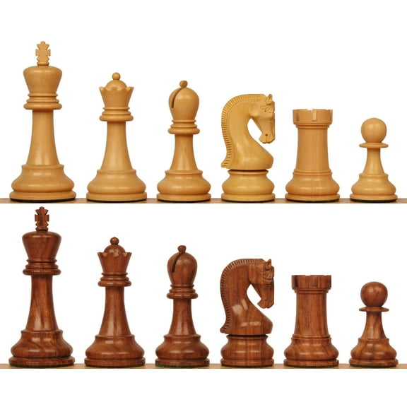 Leningrad Staunton Chess Set with Golden Rosewood & Boxwood Pieces - 4" King