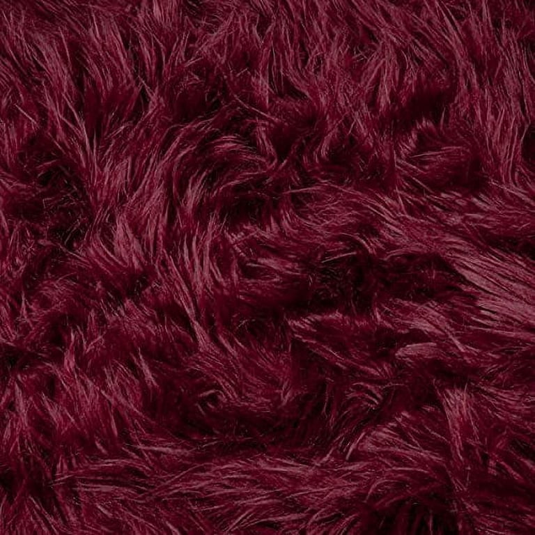 FabricLA Shaggy Faux Fur Fabric by The Yard - 72 x 60 Inches (180 cm x 150 cm) - Craft Furry Fabric for Sewing Apparel, Rugs, Pi, Burgundy
