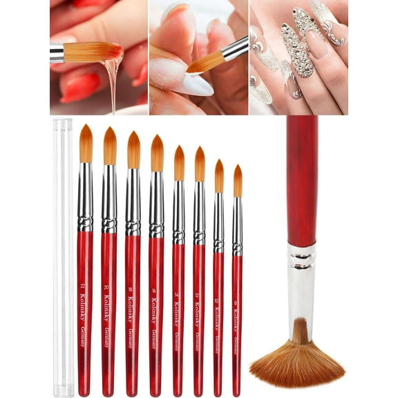 Luxtrada Acrylic Nail Brush 100% Pure Kolinsky Hair Bristles Oval Crimped Shaped Sturdy Wooden Handle Acrylic Powder Nail Art Brush Professional Manicure Pedicure (Size 8)