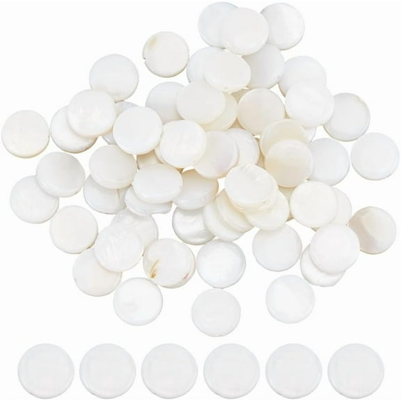 150Pcs Natural Freshwater Shell Beads Flat Round Disc Coin Beads 9mm Sea Pearl Shell Loose for Earrings Bracelet Necklace Jewelry Making DIY Crafts Handmade Supplies Findings