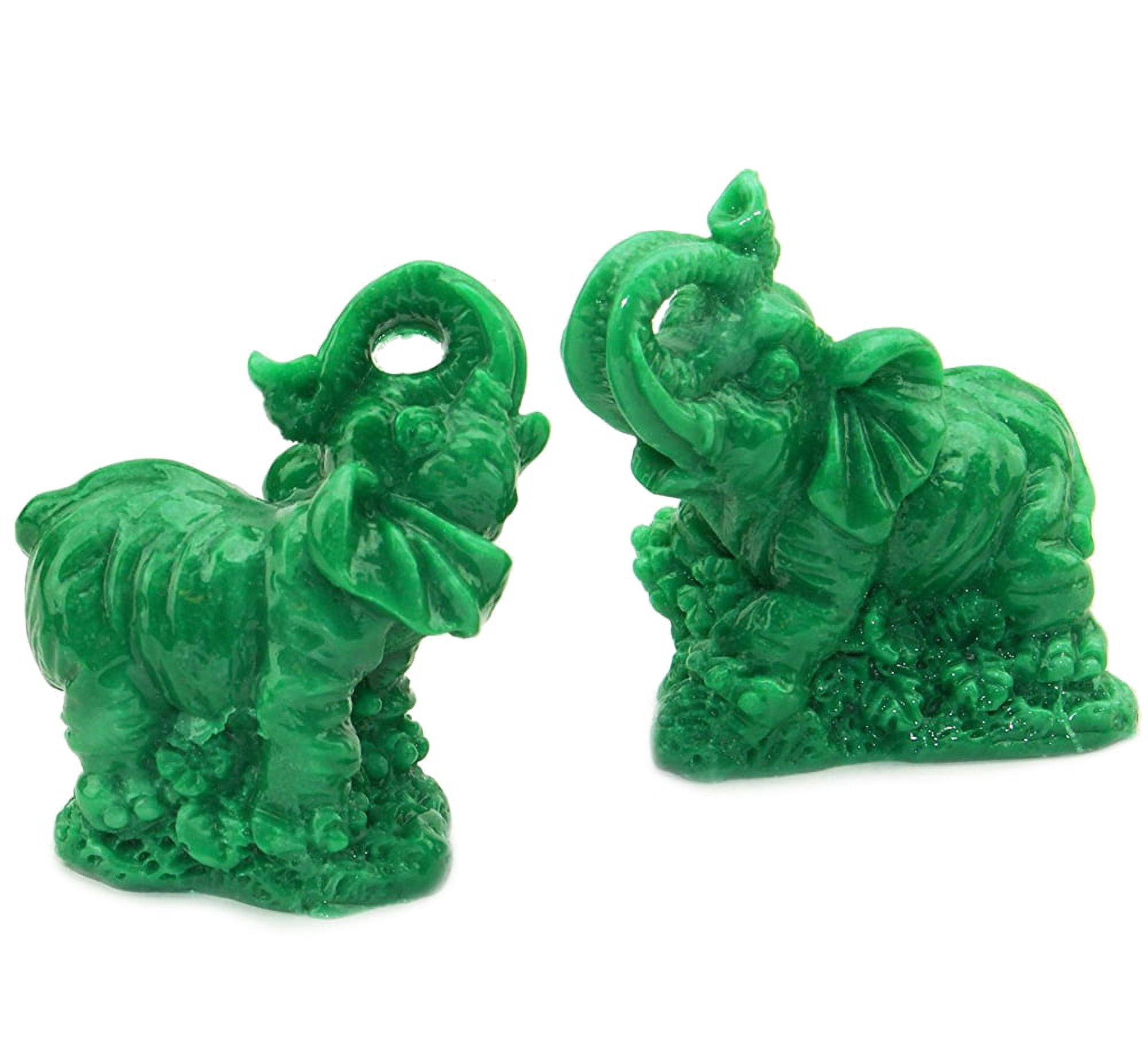 Feng Shui Set of 6 Jade Green Elephant Statues Wealth Lucky Figurines Decor G16422