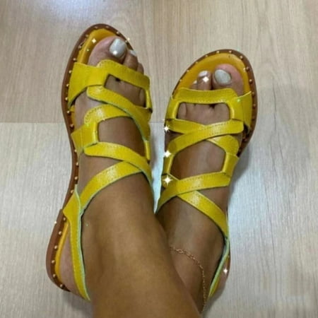 

LoyisViDion Womens Sandals Clearance Summer Ladies Shoes Casual Women S Shoes Roman Flat Open Toe Sandals Rollback Yellow 7