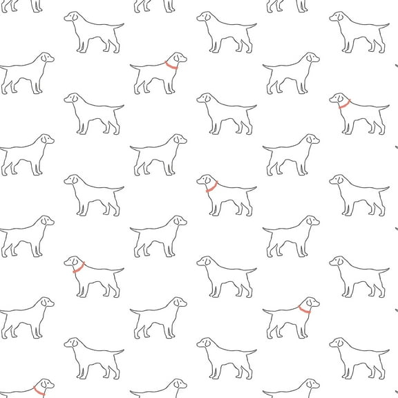 3122-10400 Yoop White Dog Wallpaper with Outlines of Labradors in Off White Gray Neutral Colors Modern Style Prepasted Acrylic Coated Paper