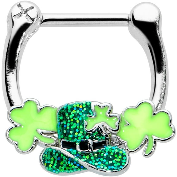Body Candy 16G 316L Steel Septum Jewelry Glitter Shamrock Top Hat St Patricks Conch Tragus Cartilage Clicker 8mm