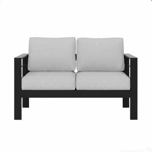 50" All-Weather Aluminum Patio Loveseat with Thick Light Gray Cushions & Black Frame