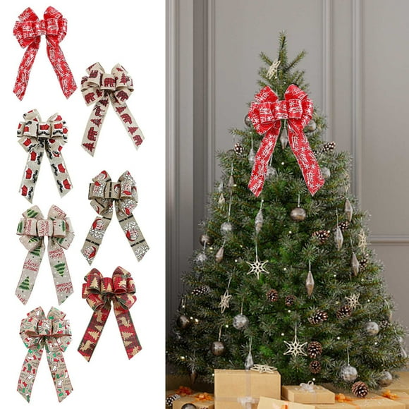 Wzzjkit Christmas Tree Topper Large Bow Nine Ears Imitation Fabric Alphabet Decorated Bow Tree Top for Christmas/Holiday/Winter Home Party Decor Christmas Tree Star