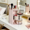 thumbnail image 6 of Rotating Covered Plastic Desk Organizer 7.1×5.3×3.9In, Multi‑Tier Storage Box for Makeup Pens Small Items Home Office, Pink, 6 of 8