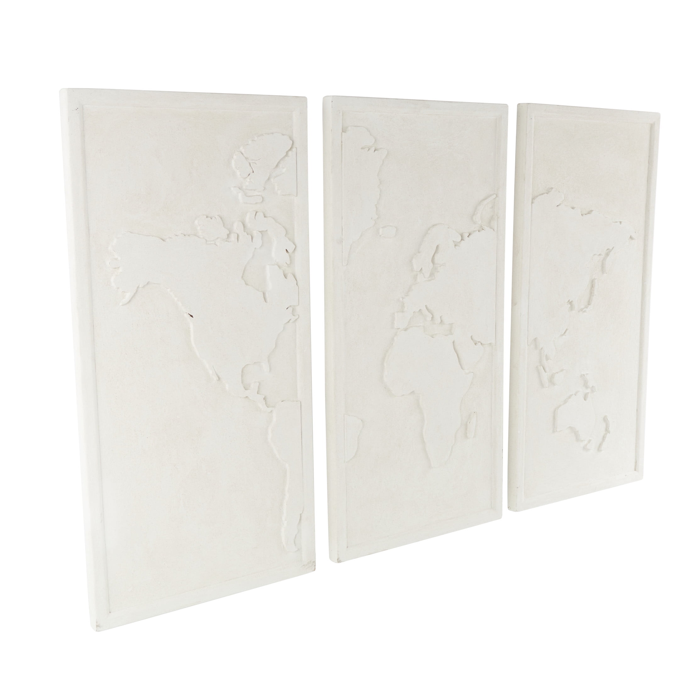 DecMode White Wooden 3D World Map Wall Decor (3 Count)