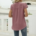 thumbnail image 4 of JGGSPWM Women's Short Sleeve Button Up Blouse Spring Summer Solid Color Chiffon Loose V Neck Pullover Sleeved Top Hot Pink XL, 4 of 4