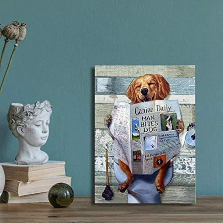 Fadalo Art Cute Dog Reading The Newpaper On Toilet Canvas Wall Ideas Animal Prints For Bathroom Living Room Decor Funny Theme Poster Framed Painting Modern Artwork Home Decoration 12 X16 - Dog Wall Art Ideas For Living Room