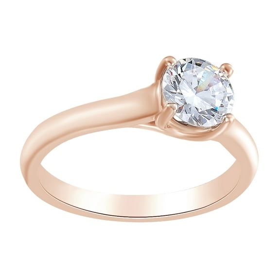 AFFY Round Cut White Natural Diamond Solitaire Engagement Ring In 14K Solid Rose Gold (1 Cttw) By