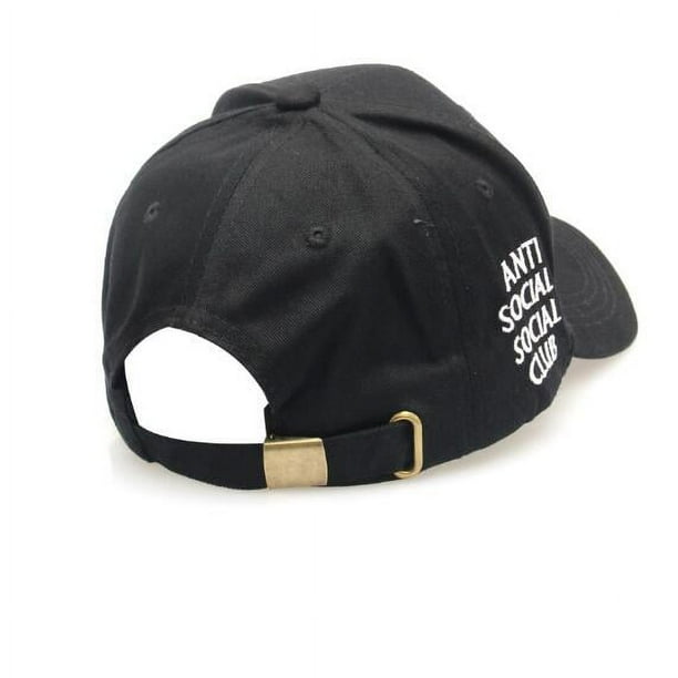 Gorra de béisbol ajustable con visera curvada y letras bordadas en el lateral del "Anti Social Social Club"