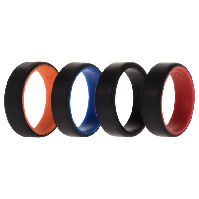 Juego de anillos de boda de silicona de 2 capas biselados de 8 mm Negro ROQ para hombres Anillo 4 x 15 mm