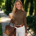 thumbnail image 5 of Satingcolo Women Ribbed Mock Neck Long Sleeve Shirts Trim Fitted Knit Tops Soft Basic Layer Tee Business Casual Fall Daily Slim Fit T-Shirt,Coffee XL, 5 of 6