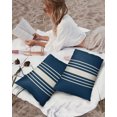 thumbnail image 5 of Waterproof Outdoor Throw Pillows with Inserts 12"x20" Set of 2, Navy Blue Beige Striped Soft Decorative Pillowcases for Couch Bedroom, Modern Farmhouse Retro Lines Pillow Covers for Sofa Living Room, 5 of 8