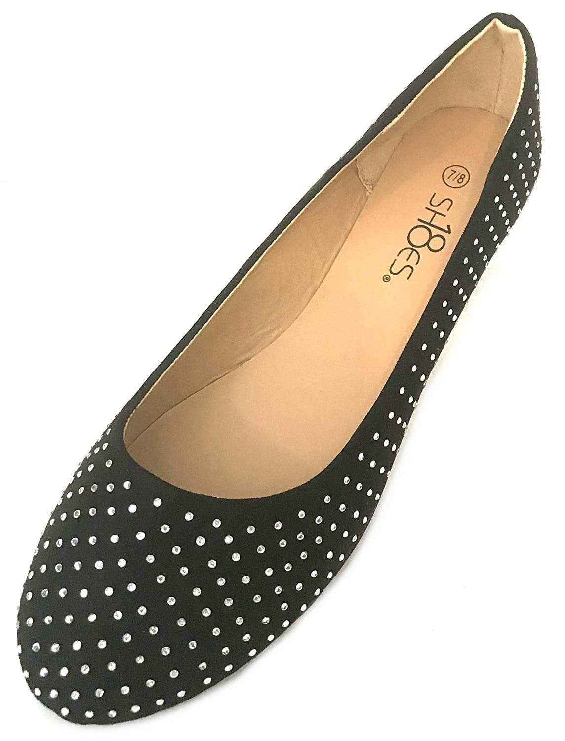 Womens Faux Suede Rhinestone Ballerina Ballet Flats Shoes 7/8, 4021 Black/Silver