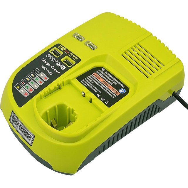 Cargador de iones de litio de 12 V a 18 V y Ni-Mh/Ni-Cd de 3 A para Ryobi ONE+ P104 P105 P102 P103 P107 P108 (compatible con 260051002 P117 P118 P113 BCL1418)