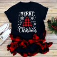 thumbnail image 4 of Camiseta con estampado de leopardo de Feliz Navidad para mujer, camiseta informal básica con cuello redondo, camiseta negra de manga corta para mujer, 4 of 4