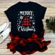 thumbnail image 4 of Camiseta con estampado de leopardo de Feliz Navidad para mujer, camiseta informal básica con cuello redondo, camiseta negra de manga corta para mujer, 4 of 4