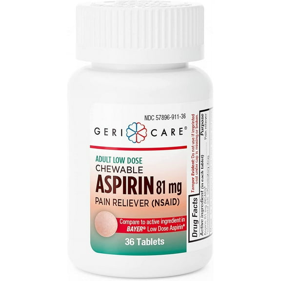 Aspirin Chewable Low Strength Tablets, 81mg [Baby Aspirin] (Bottle of 36)