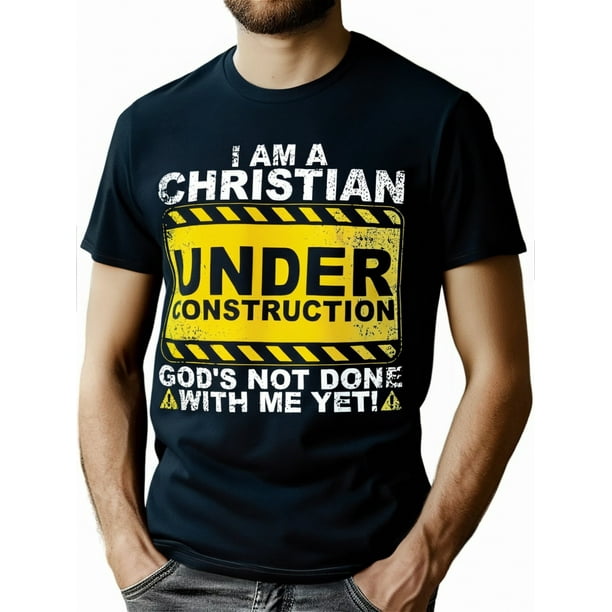 Funny Christian Under Construction Gift Catholic Women Men's Cotton T-shirt with Enduring Round Neck Classic Prints