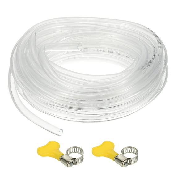 Uxcell Vinyl Tubing, 5/16"ID X 3/8"OD Flexible Clear Plastic Tube with 2 Hose Clamps, Hose Line Pipe, 33FT