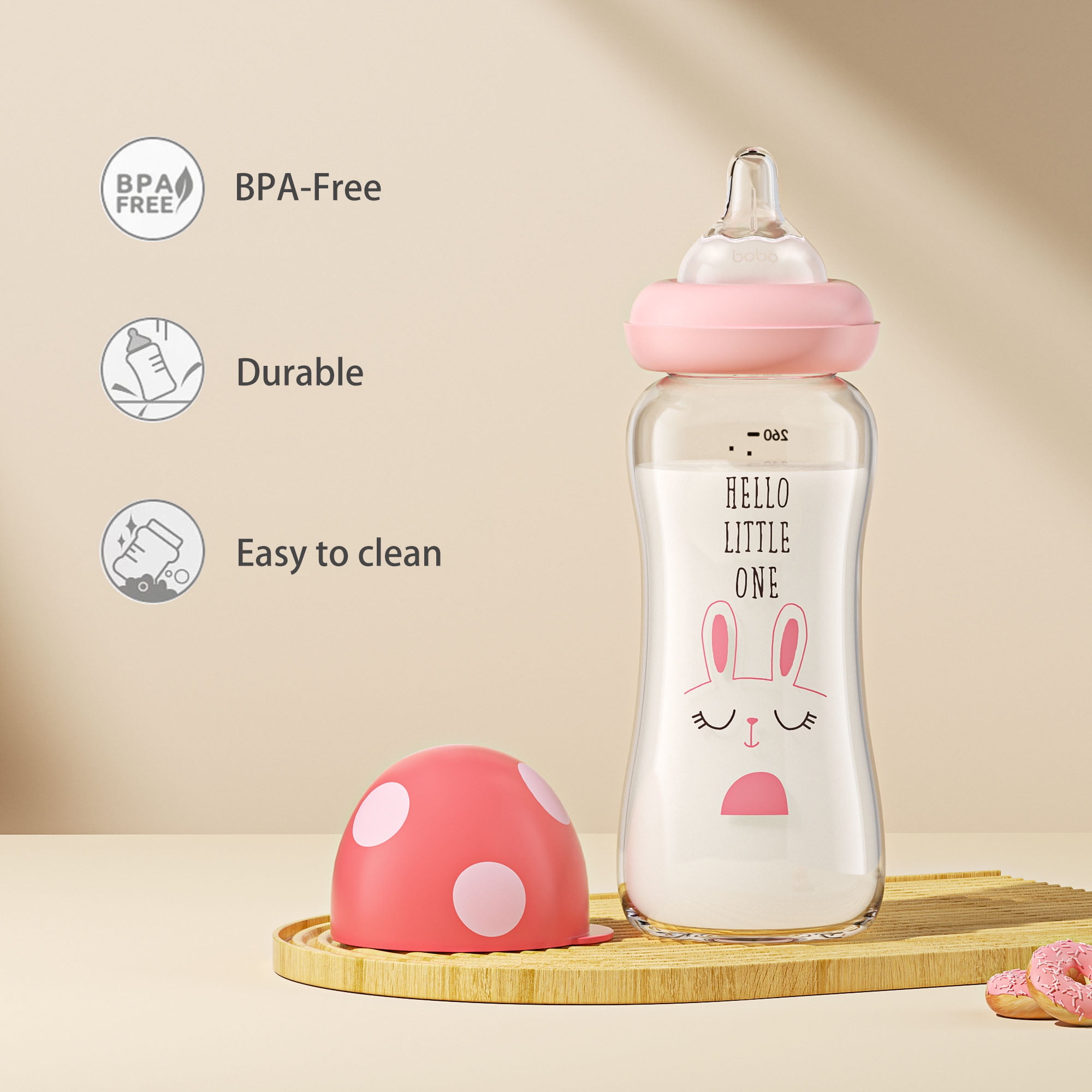 YOHKOH 8.8 oz Glass Baby Bottle,Red,Level 2 Nipple,Wide-Neck Bottle,2pk,for 3m+ Toddler