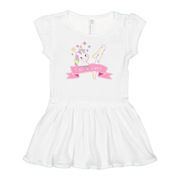 Inktastic I'm One- cute unicorn 1st birthday Girls Baby Dress
