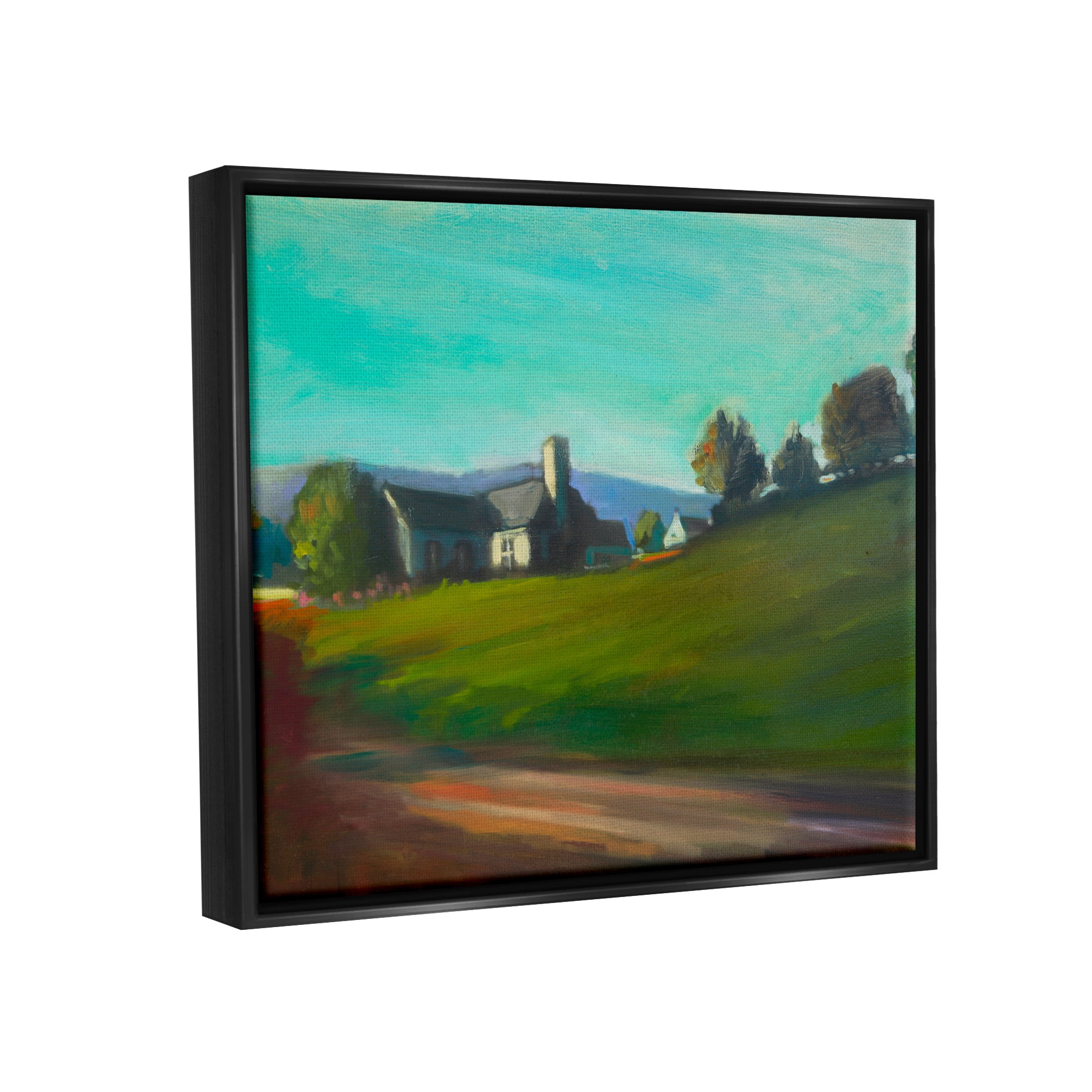 Stupell Industries Rural House Landscape Nature Painting Black Floater Framed Art Print Wall Art, 31 x 25