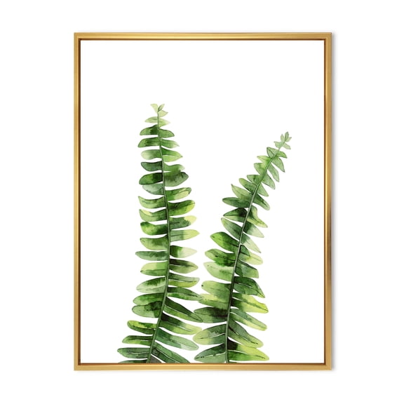 Designart 'Fern Plant Leaves Detail V' Tropical Framed Canvas Wall Art Print