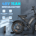 thumbnail image 3 of Fat Tire Electric Bike for Adults, 20" Dirt E Bike for Off Road, Commuting | Mountain Ebike with 1500W Peak Motor, 48V 15Ah Removable Battery, 60 Miles PAS Range, All Terrains Electric Bicycles, 3 of 8