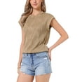 thumbnail image 4 of INSPIRE CHIC Summer Textured Top for Women's Cap Sleeve Crew Neck Knit Casual Basic Sweater Tops M Khaki, 4 of 6
