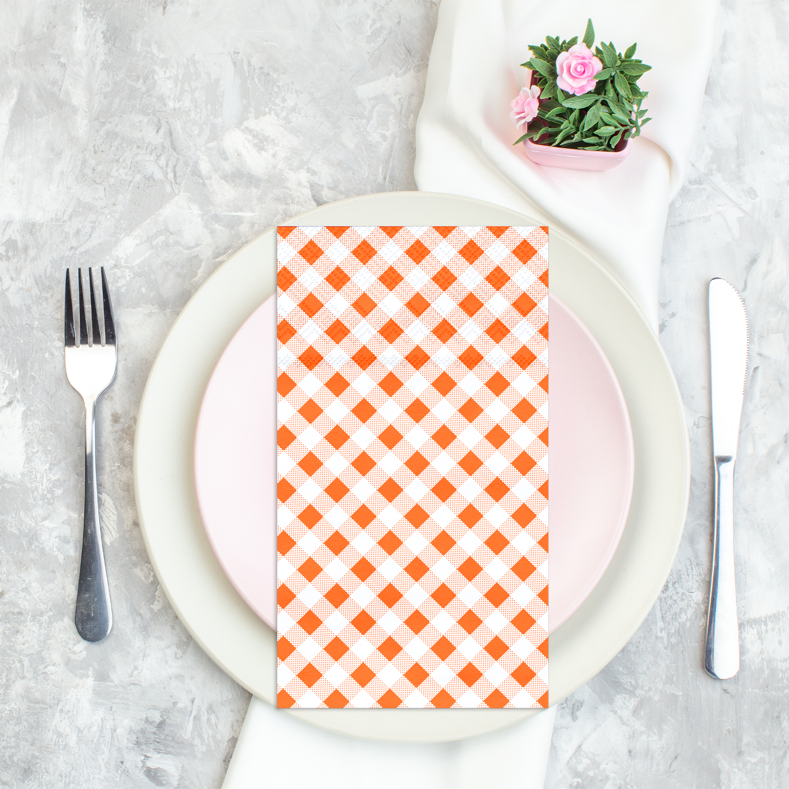 DYLIVeS 50 Count Orange Buffalo plaid Napkins Disposable Towels Orange and White Checkered Guest Napkins 3 Ply Dinner Napkins Gingham Paper Napkins - image 4 of 7