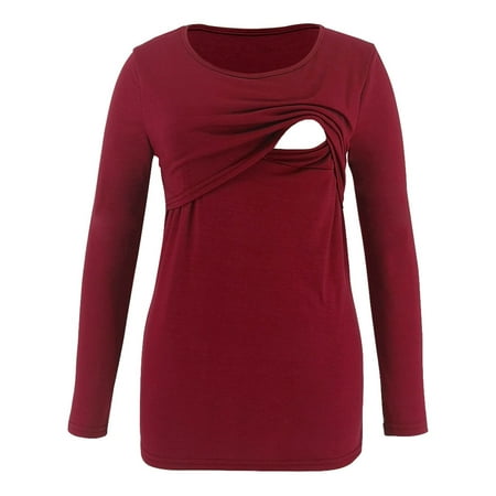 

Juebong Women s Maternity Nursing Tops Long Sleeve Double Layer Breastfeeding Tee Shirts Solid Color Maternity Breastfeeding Pregnancy Clothes for Women