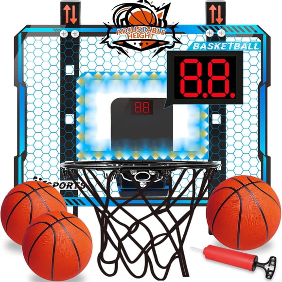 Canasta de baloncesto de altura ajustable para interiores con luces LED