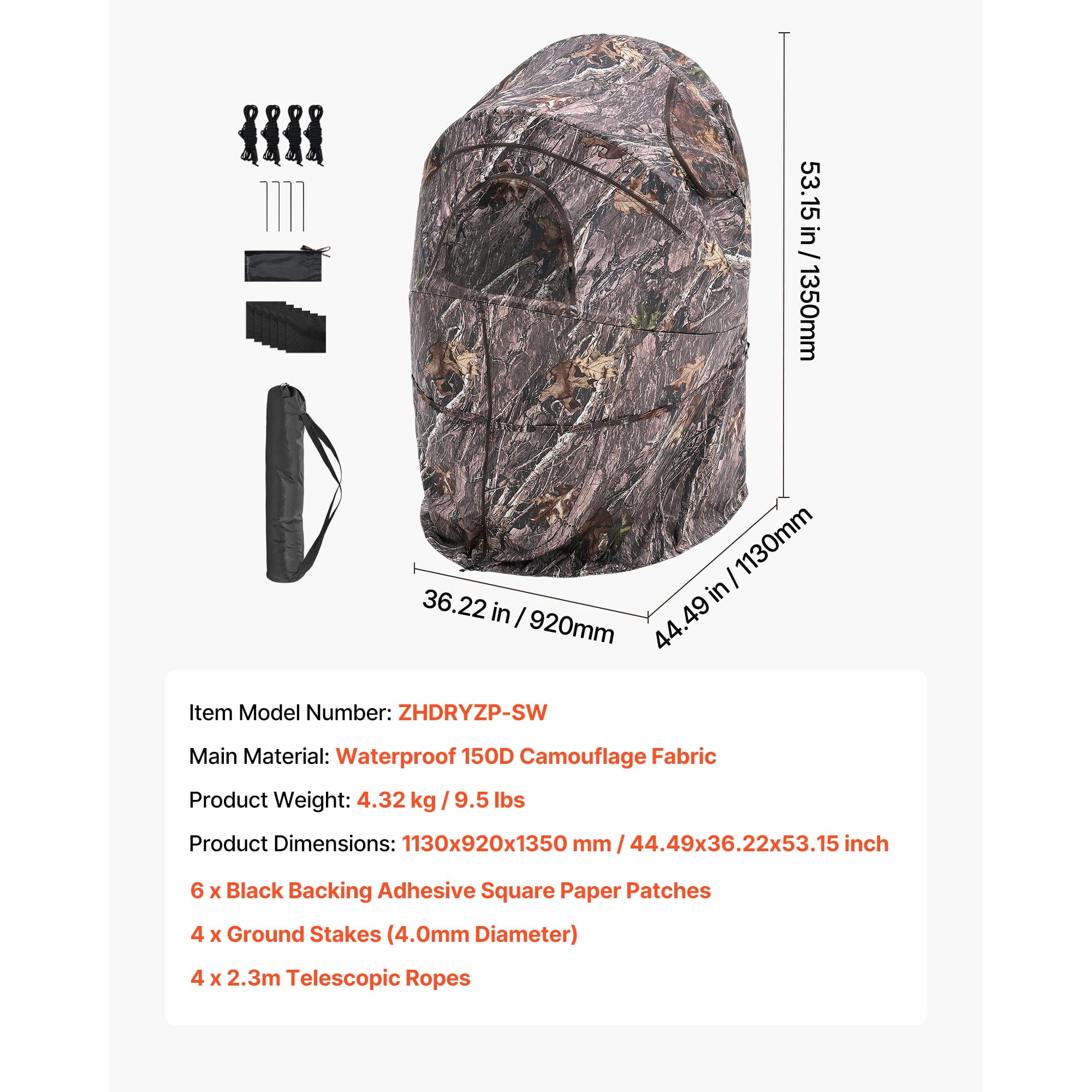 KFFKFF Portable Hunting Blind for One Person, Camouflage Tent with Carrying Bag, Durable Concealed Shelter Featuring Silent Zipper Door and Window, Ideal for Turkey and Deer Hunting