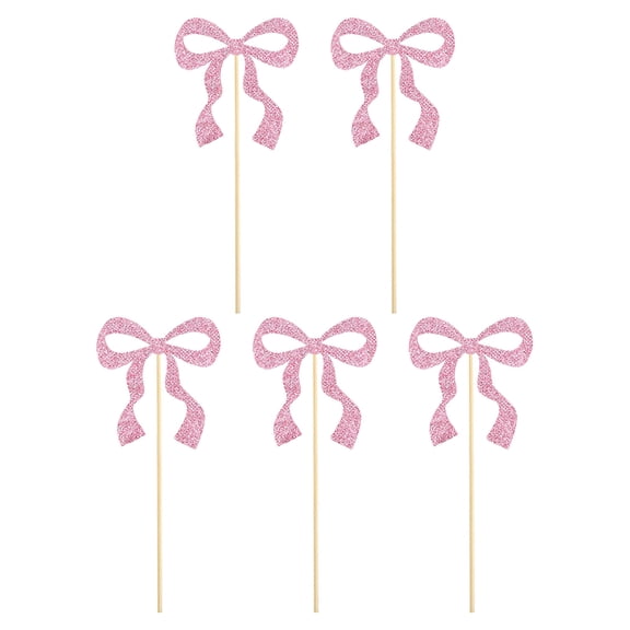 Sulaicai 6Pcs Pink Bow Cupcake Toppers Bow Birthday Cake Topper Girls Birthday Party Decorations Bowknot Cupcake Decorations for Bridal Wedding Baby Shower Bow Theme Party Decor