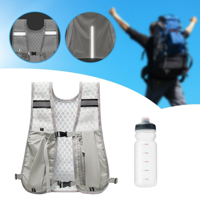 Colaxi Hiking Vest Pack with 500ml Water Bottle Daypack Reflective Design Multipurpose Breathable for Jogging Lightweight Light Gray